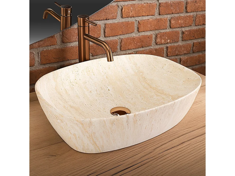 Lavabo Sobre Encimera Rea Freja Travertine Matt Beige