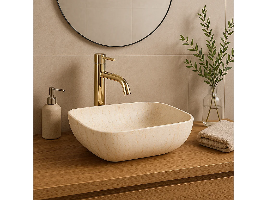 Lavabo Sobre Encimera Rea Freja Travertine Matt Beige