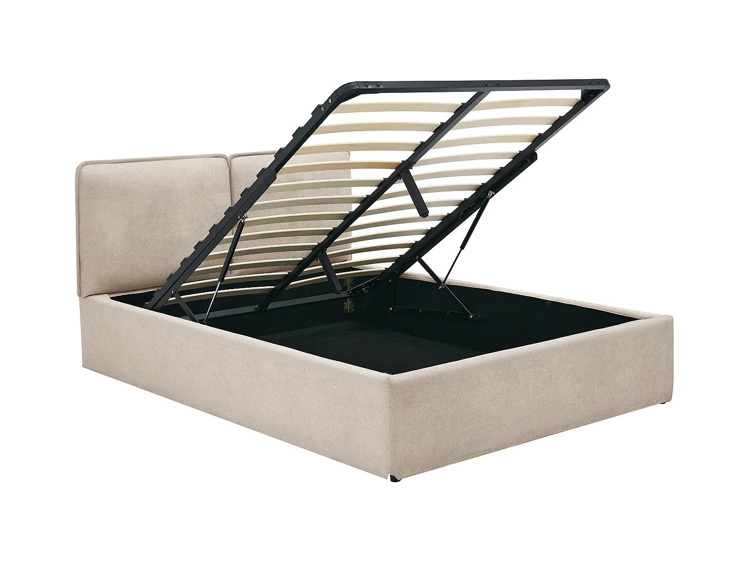 Bett mit Stauraum mit abnehmbarem Bezug – 160 x 200 cm – Stoff – Beige + Matratze – TENESE