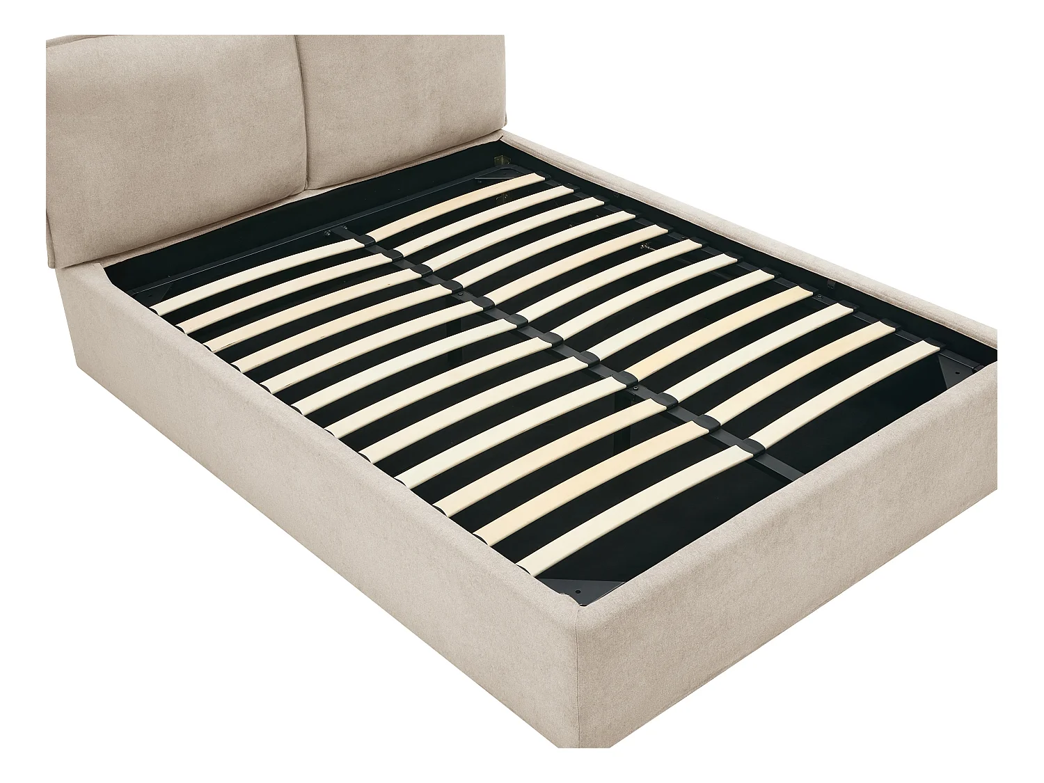 Bett mit Stauraum mit abnehmbarem Bezug – 160 x 200 cm – Stoff – Beige + Matratze – TENESE