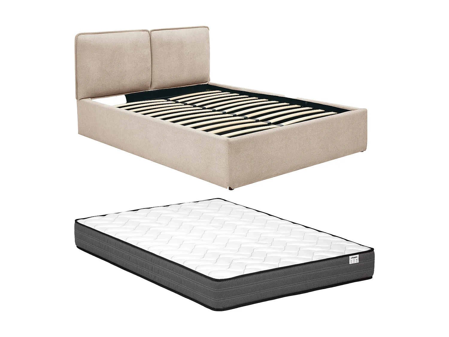 Lit coffre déhoussable 160 x 200 cm - Tissu - Beige + Matelas - TENESE
