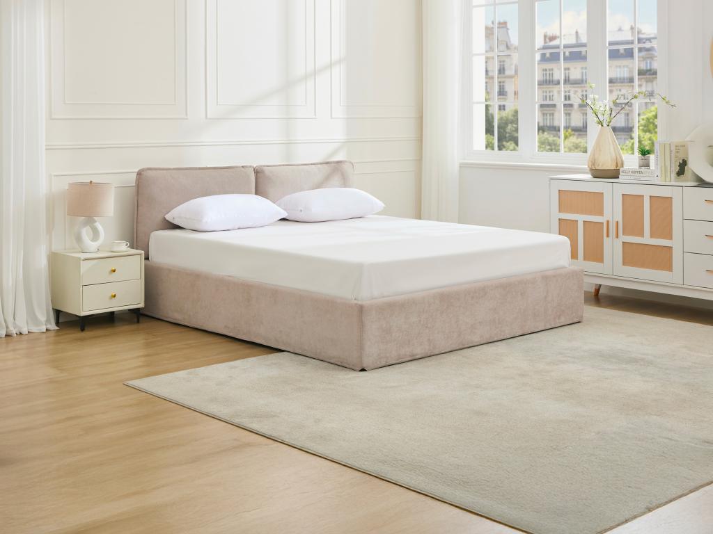Bett mit Stauraum mit abnehmbarem Bezug – 180 x 200 cm – Stoff – Beige + Ma günstig online kaufen