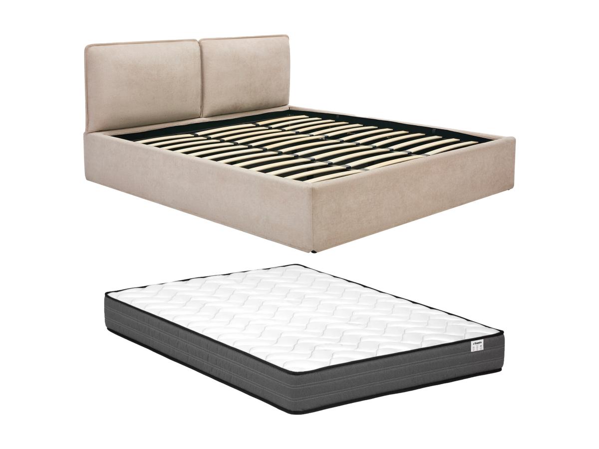 Bett mit Stauraum mit abnehmbarem Bezug – 180 x 200 cm – Stoff – Beige + Ma günstig online kaufen