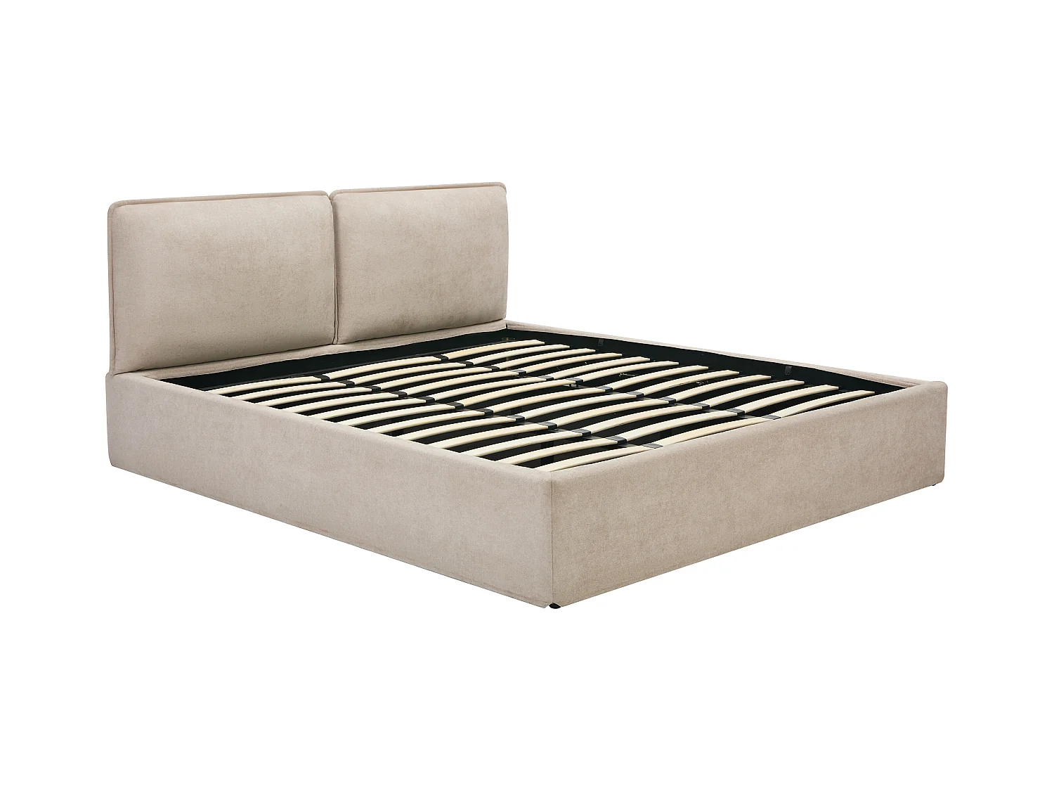 Bed met opbergruimte en afneembare hoes + Matras 180 x 200 cm - Stof - Beige - TENESE