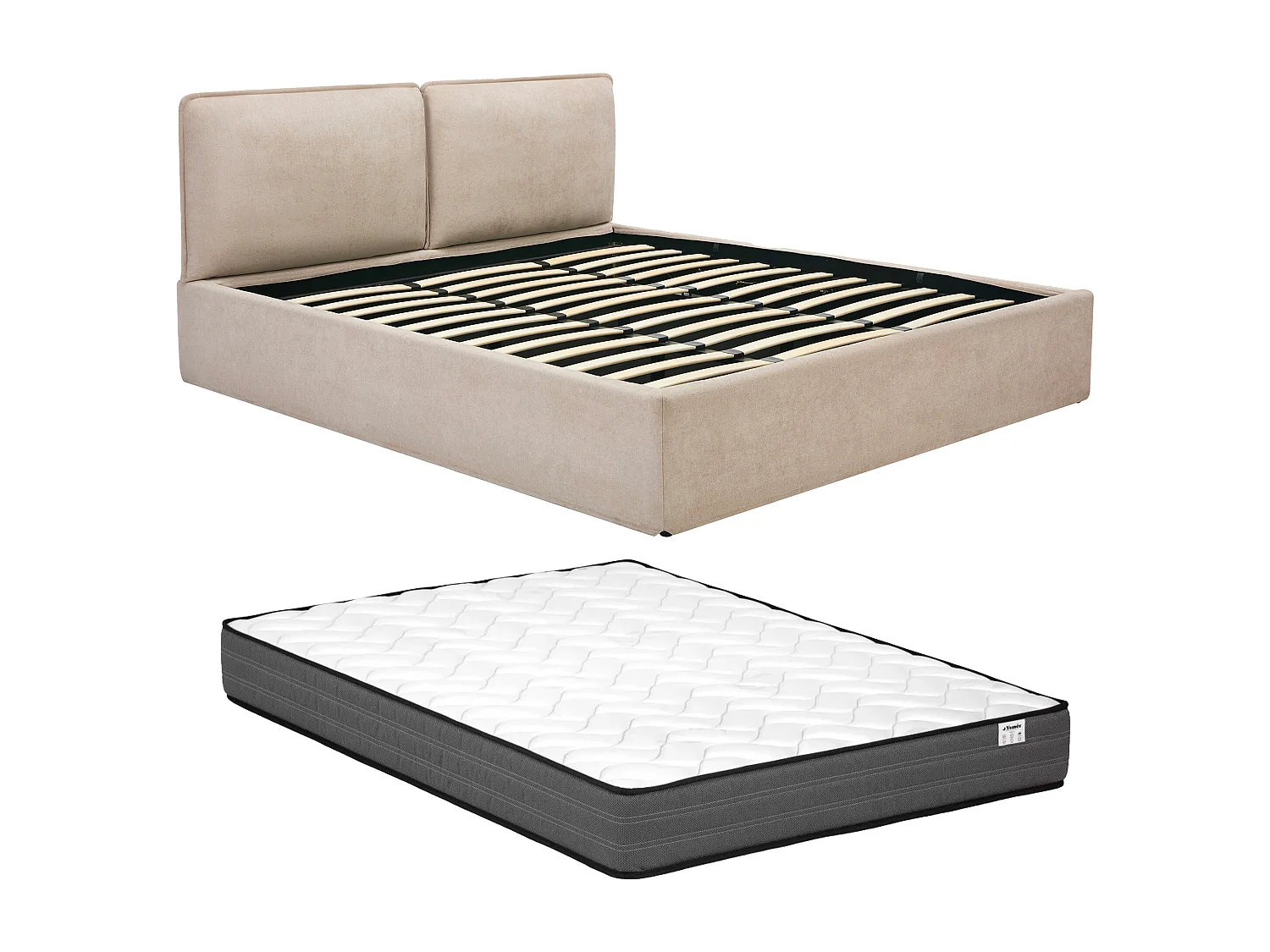 Lit coffre déhoussable 180 x 200 cm - Tissu - Beige + Matelas - TENESE
