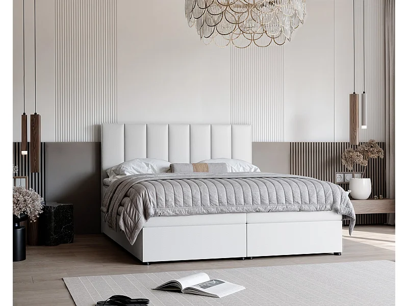 Lit continental rembourré avec surmatelas, blanc  - 200x200 - ZELTO