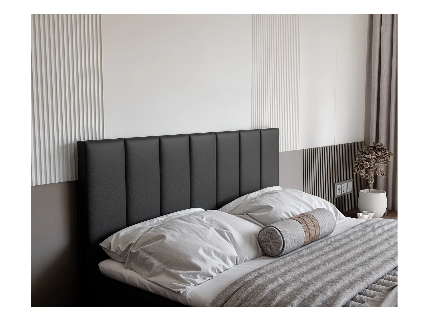 Lit continental rembourré avec surmatelas, noir  - 200x200 - ZELTO