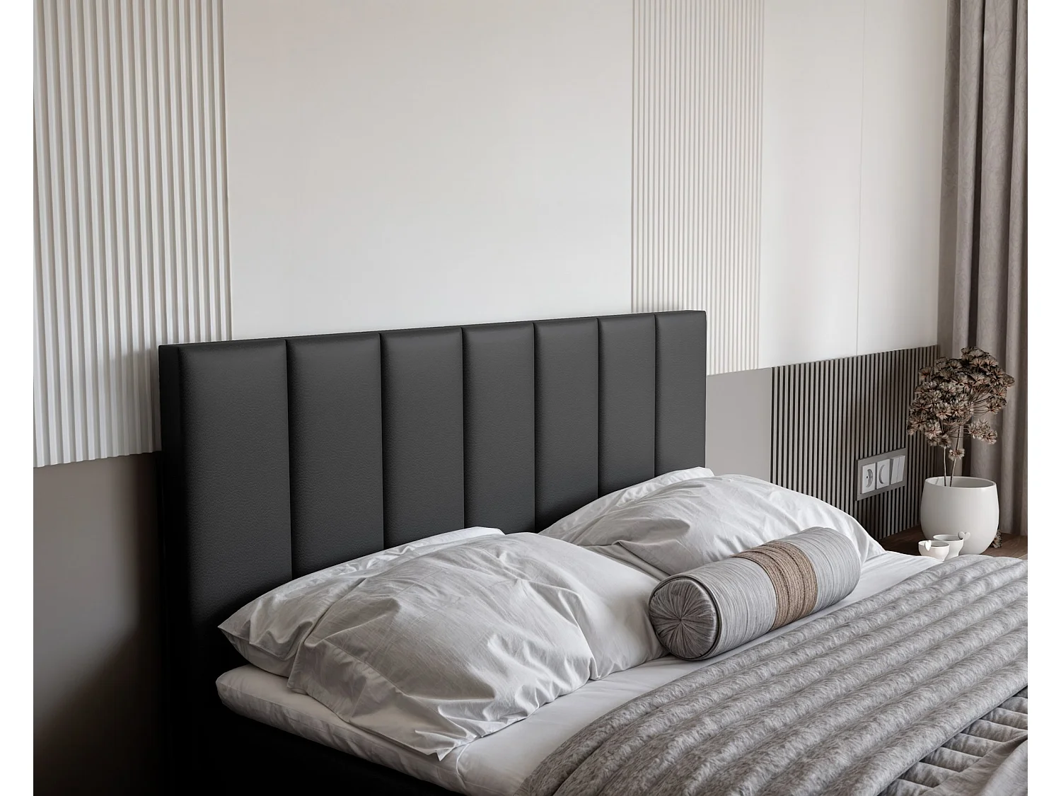 Lit continental rembourré avec surmatelas, noir  - 200x200 - ZELTO