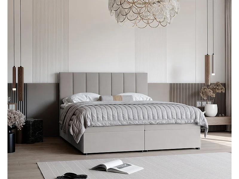 Lit continental rembourré avec surmatelas, gris - 200x200 - ZELTO