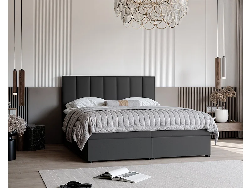 Lit continental rembourré avec surmatelas, noir  - 140x200 - ZELTO