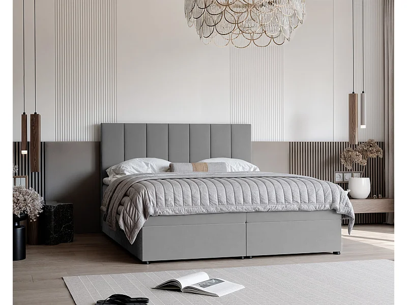 Lit continental rembourré avec surmatelas, gris clair - 140x200 - ZELTO