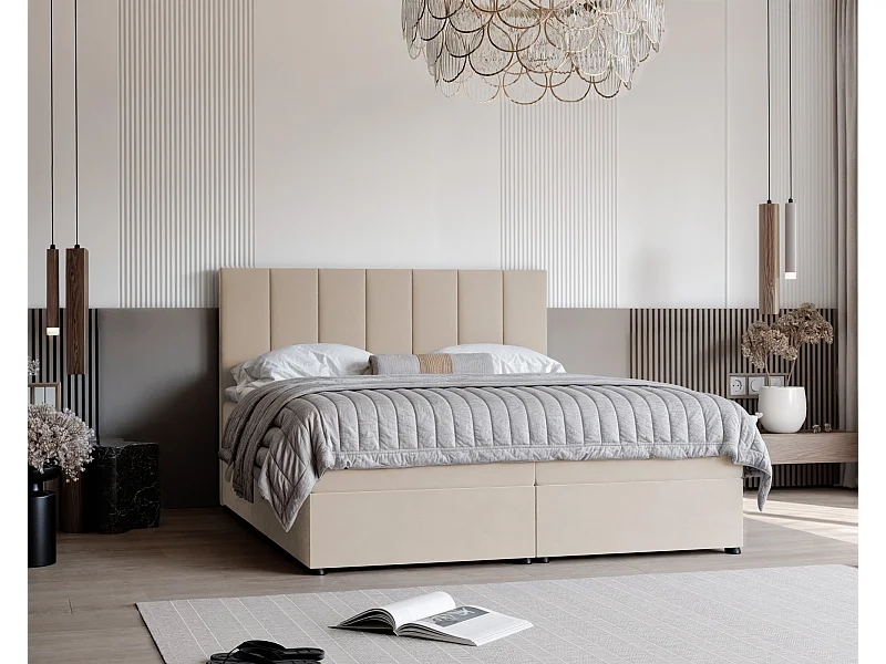 Lit continental rembourré avec surmatelas, crème - 140x200 - ZELTO