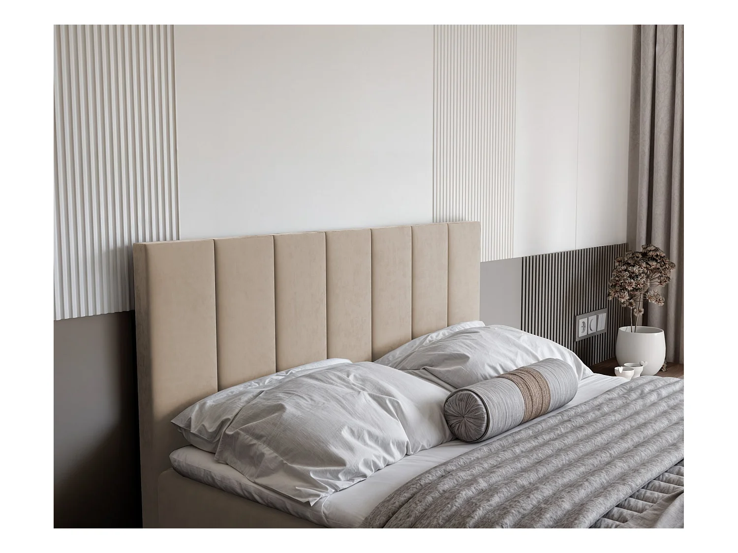 Lit continental rembourré avec surmatelas, crème - 140x200 - ZELTO