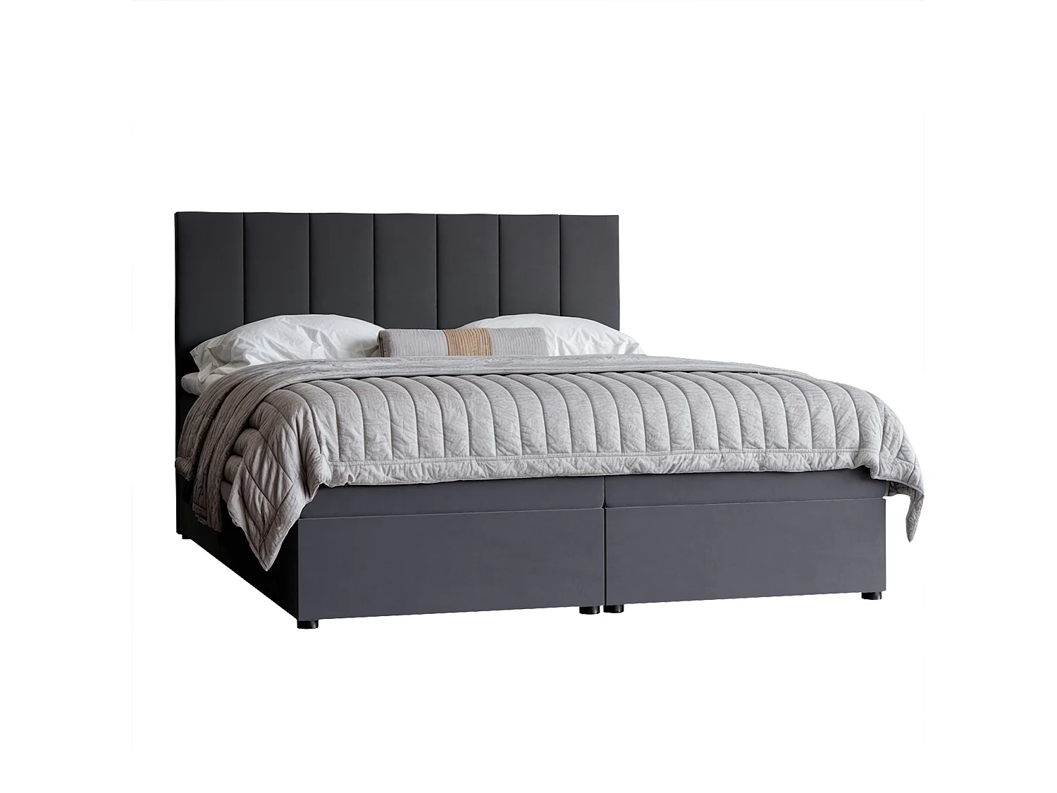 Lit continental rembourré avec surmatelas, gris anthracite - 120x200 - ZELTO