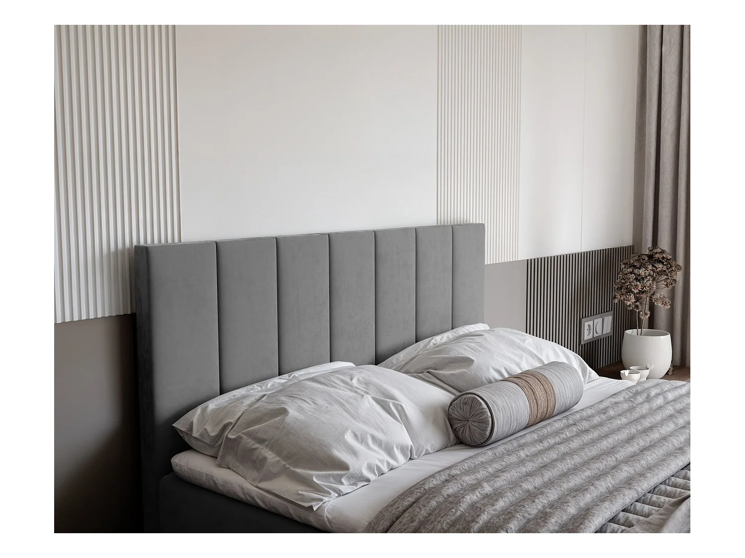 Lit continental rembourré avec surmatelas, gris clair - 160x200 - ZELTO