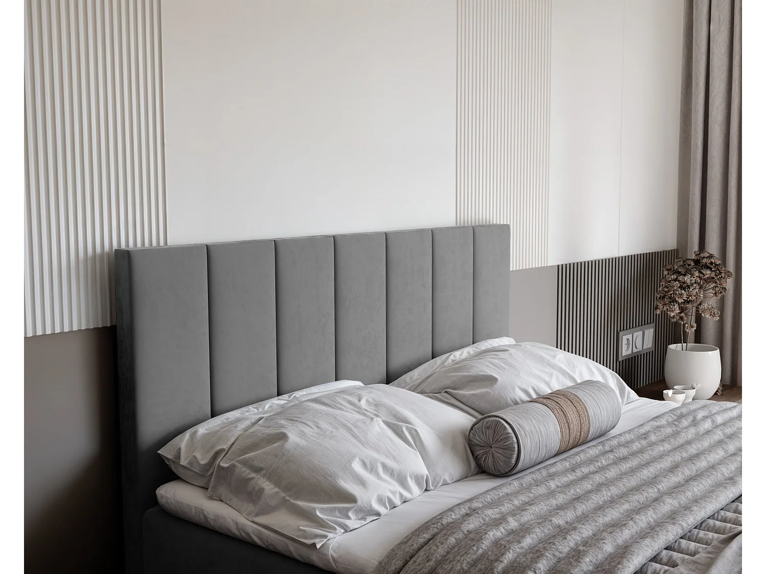 Lit continental rembourré avec surmatelas, gris clair - 160x200 - ZELTO