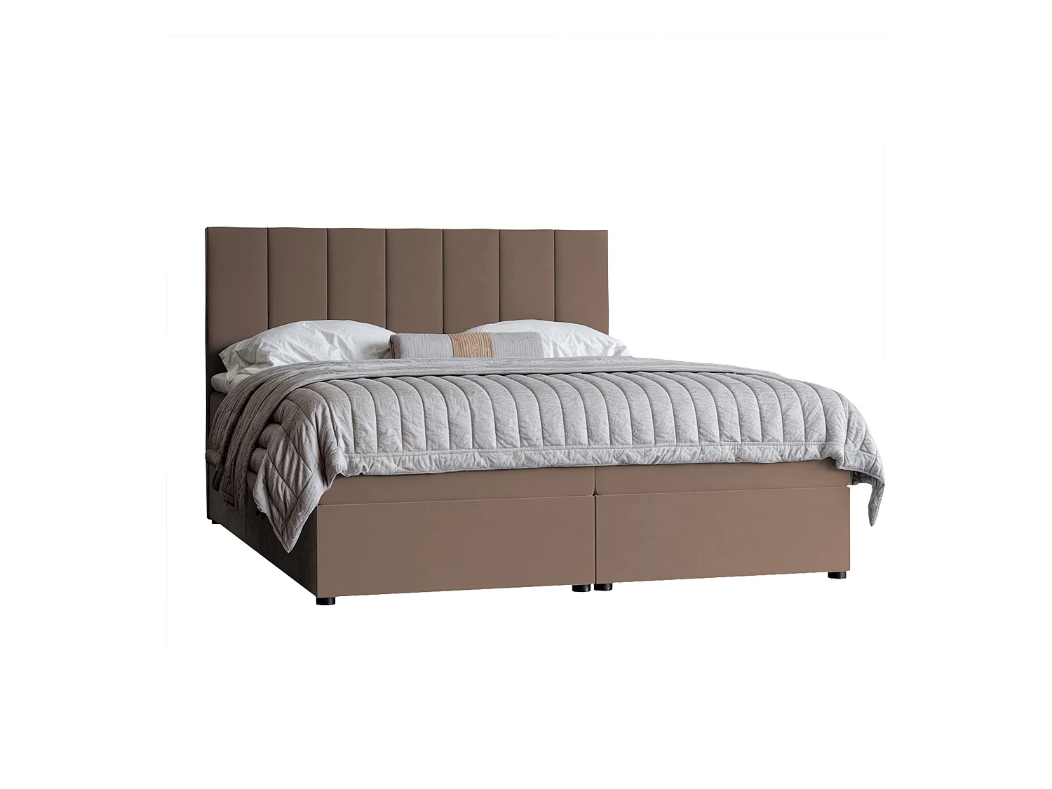 Lit continental rembourré avec surmatelas, marron - 160x200 - ZELTO