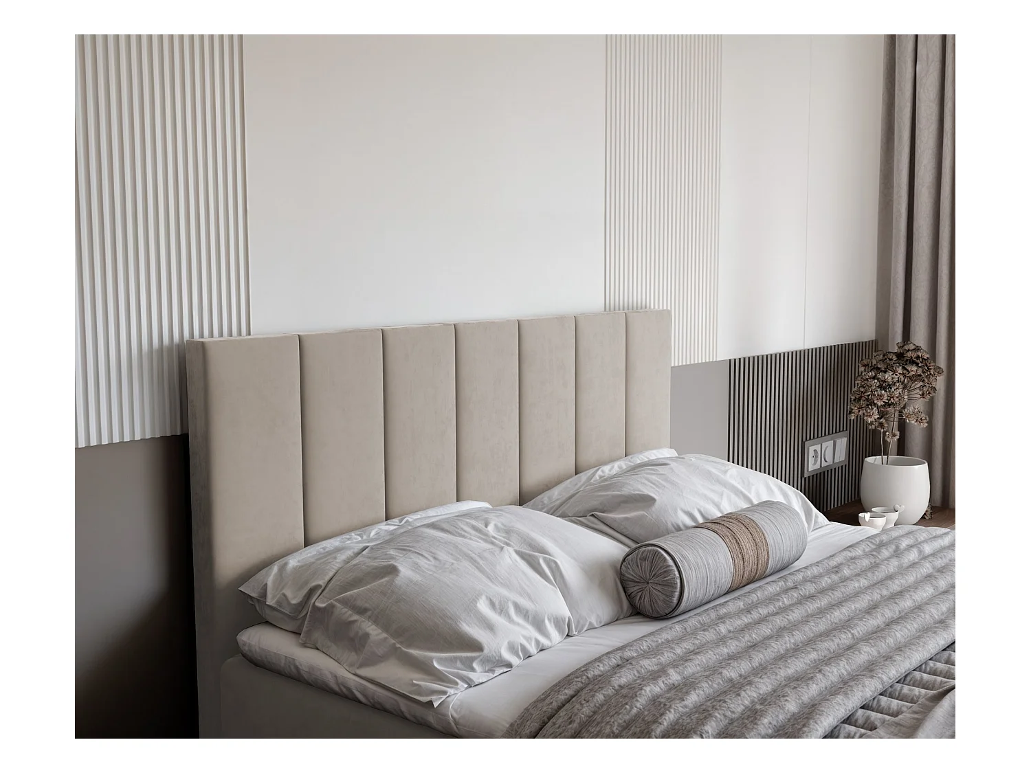 Lit continental rembourré avec surmatelas, beige - 160x200 - ZELTO