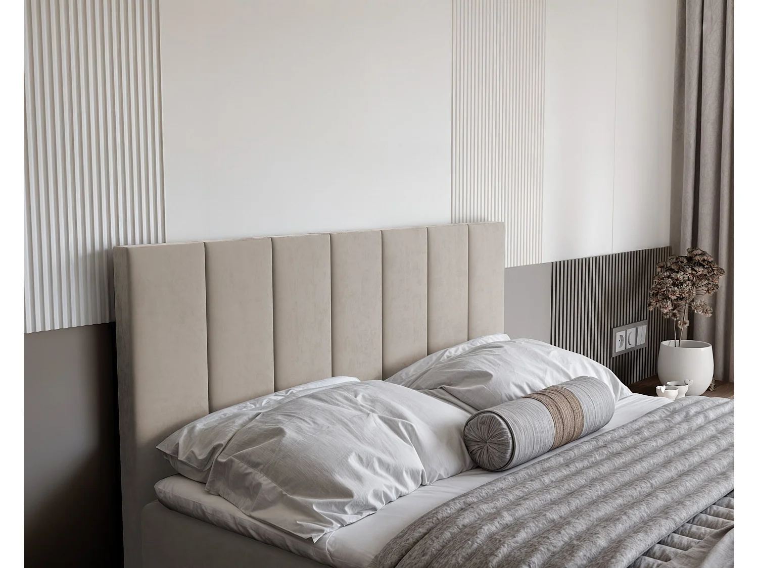 Lit continental rembourré avec surmatelas, beige - 160x200 - ZELTO