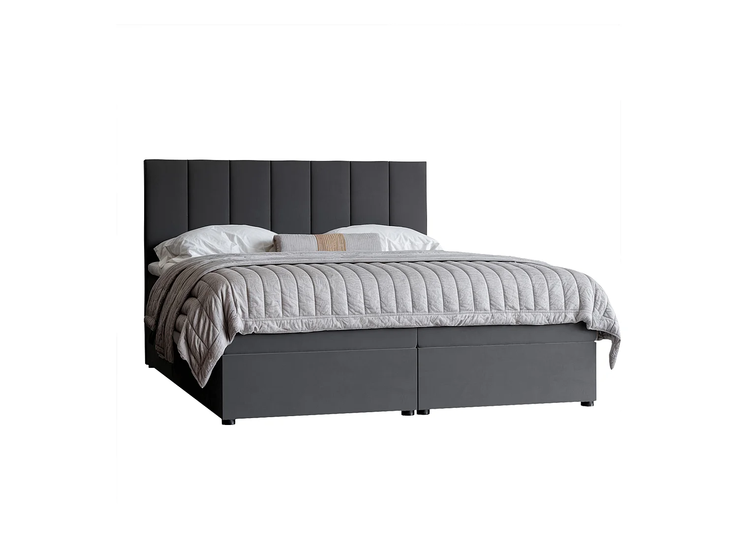 Lit continental rembourré avec surmatelas, gris anthracite - 180x200 - ZELTO