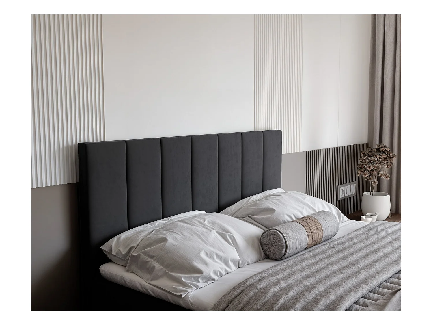 Lit continental rembourré avec surmatelas, gris anthracite - 180x200 - ZELTO