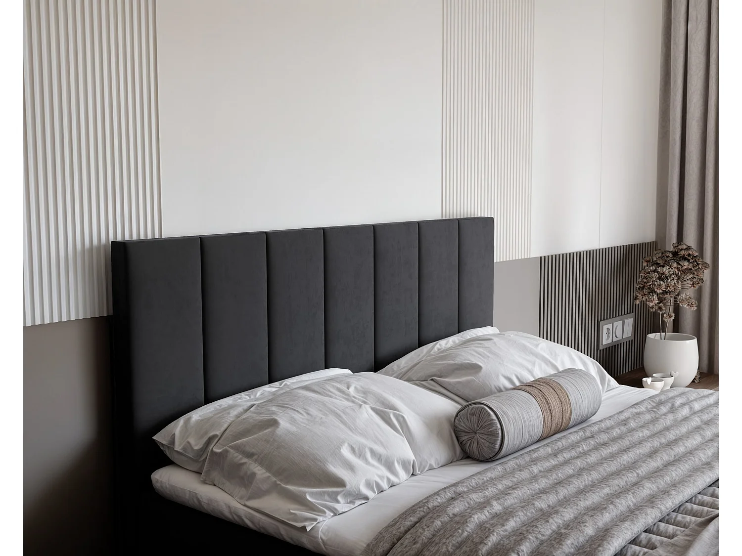 Lit continental rembourré avec surmatelas, gris anthracite - 200x200 - ZELTO