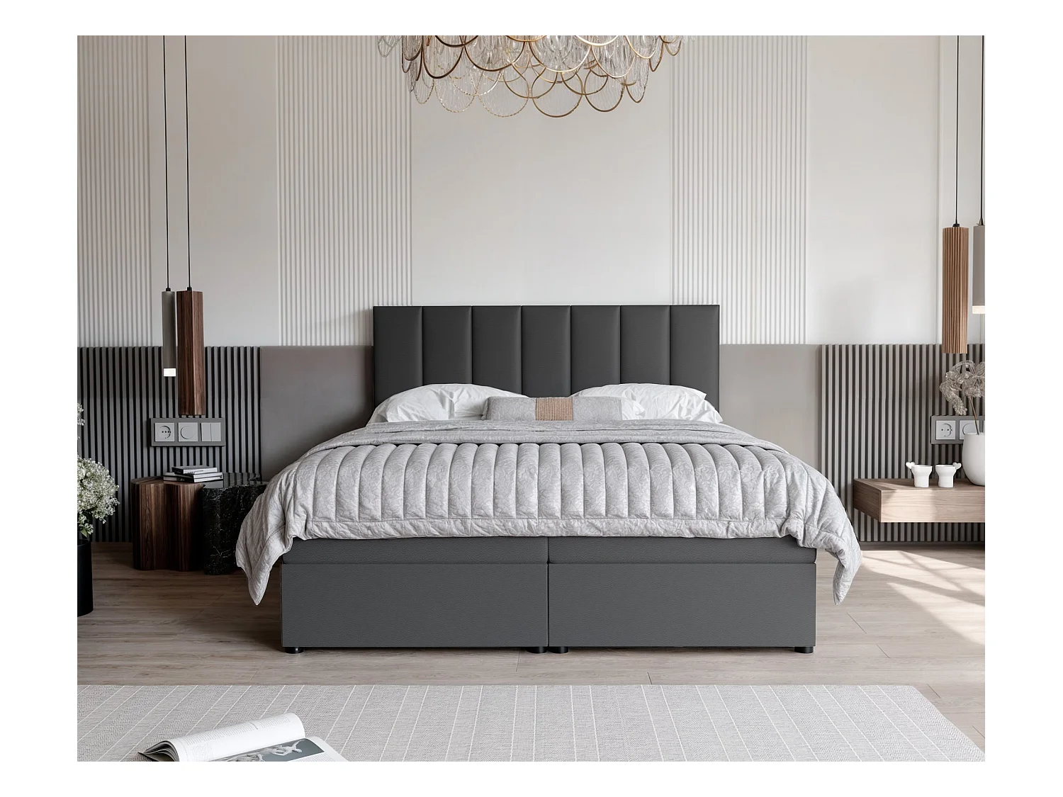 Lit continental rembourré avec surmatelas, noir  - 120x200 - ZELTO
