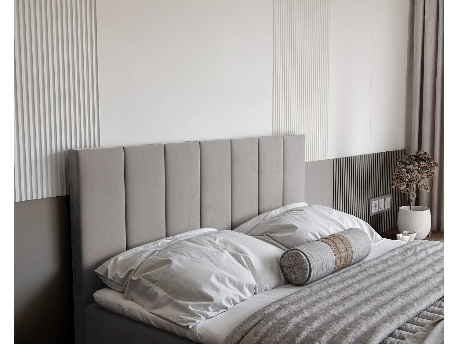 Lit continental rembourré avec surmatelas, gris - 160x200 - ZELTO