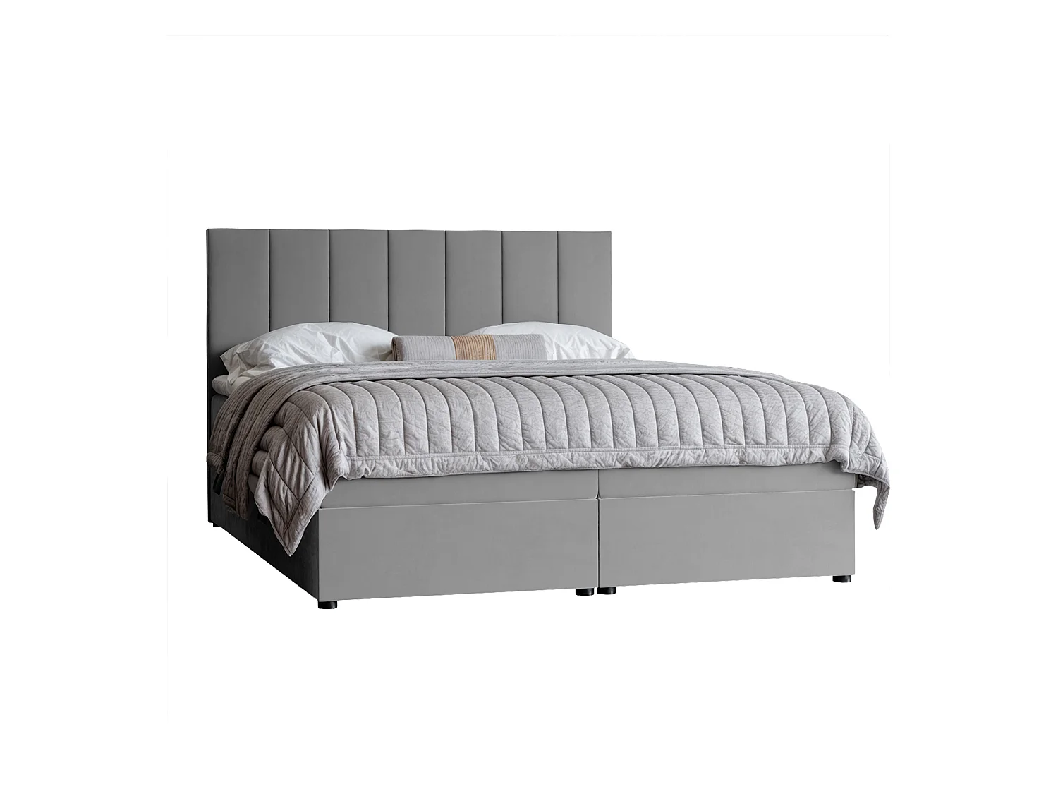 Lit continental rembourré avec surmatelas, gris clair - 200x200 - ZELTO