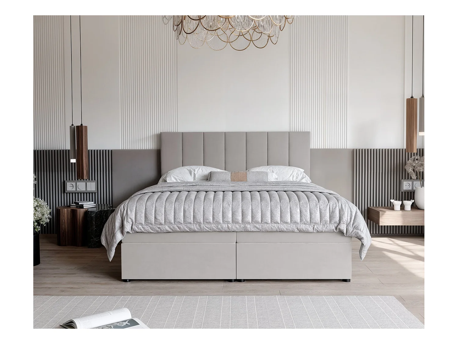 Lit continental rembourré avec surmatelas, gris - 140x200 - ZELTO