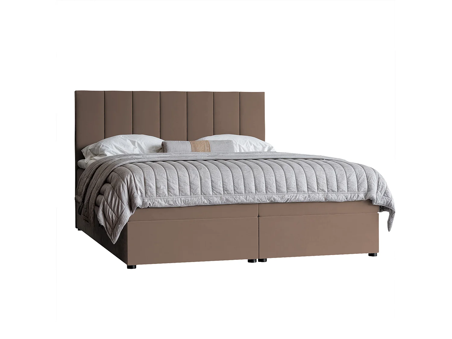 Lit continental rembourré avec surmatelas, marron - 180x200 - ZELTO