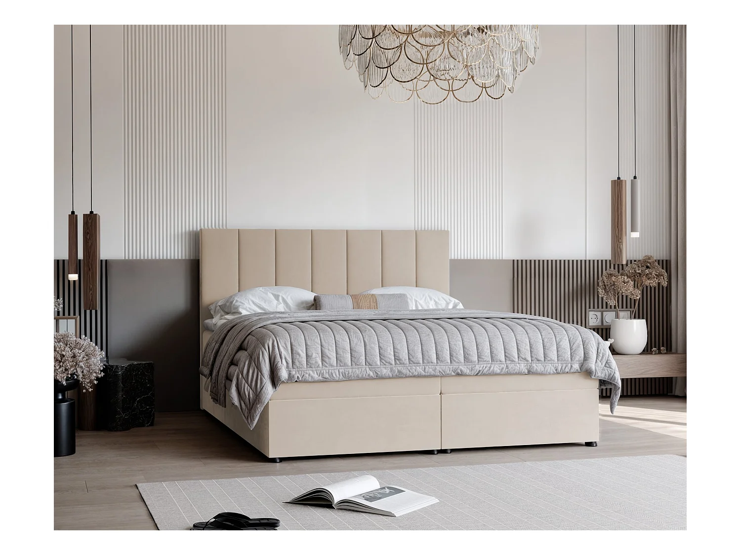 Lit continental rembourré avec surmatelas, crème - 160x200 - ZELTO