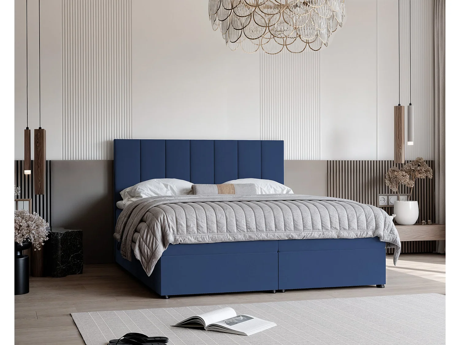 Lit continental rembourré avec surmatelas, bleu - 160x200 - ZELTO