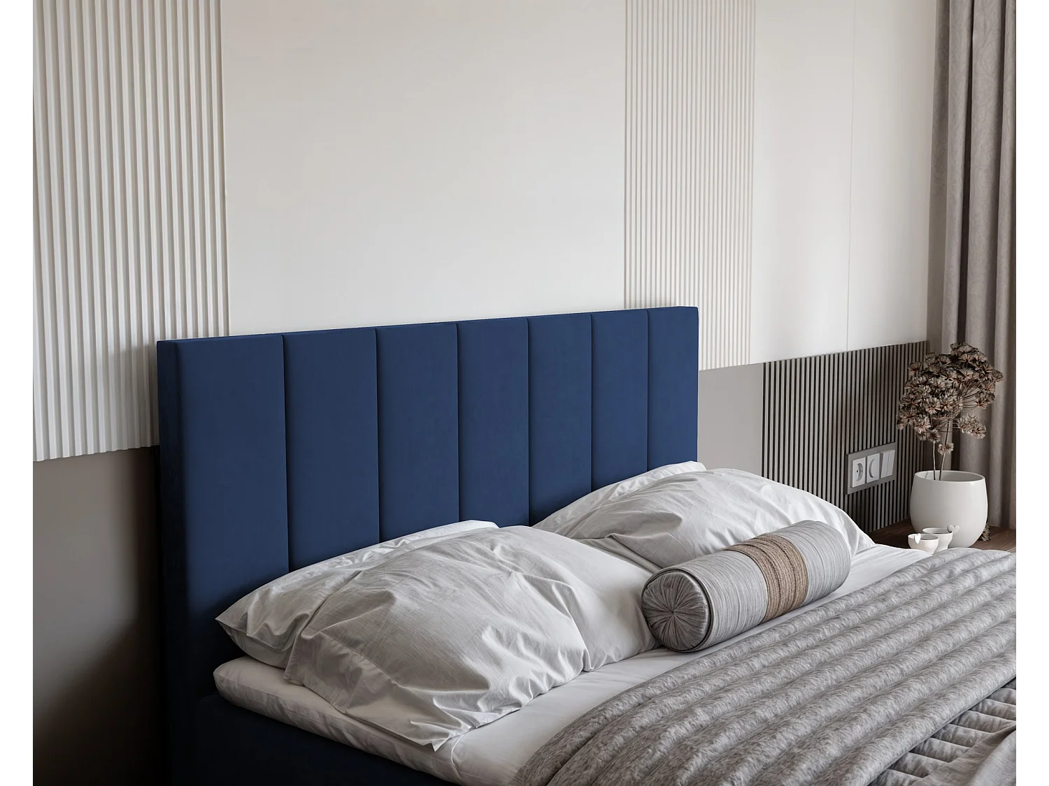 Lit continental rembourré avec surmatelas, bleu - 160x200 - ZELTO