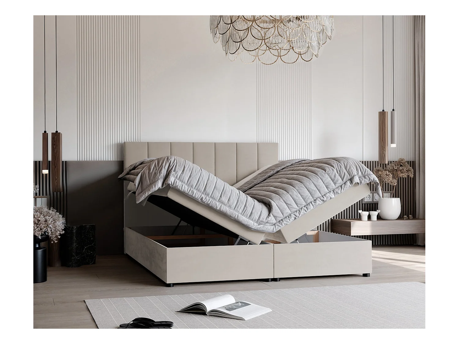 Lit continental rembourré avec surmatelas, beige - 180x200 - ZELTO