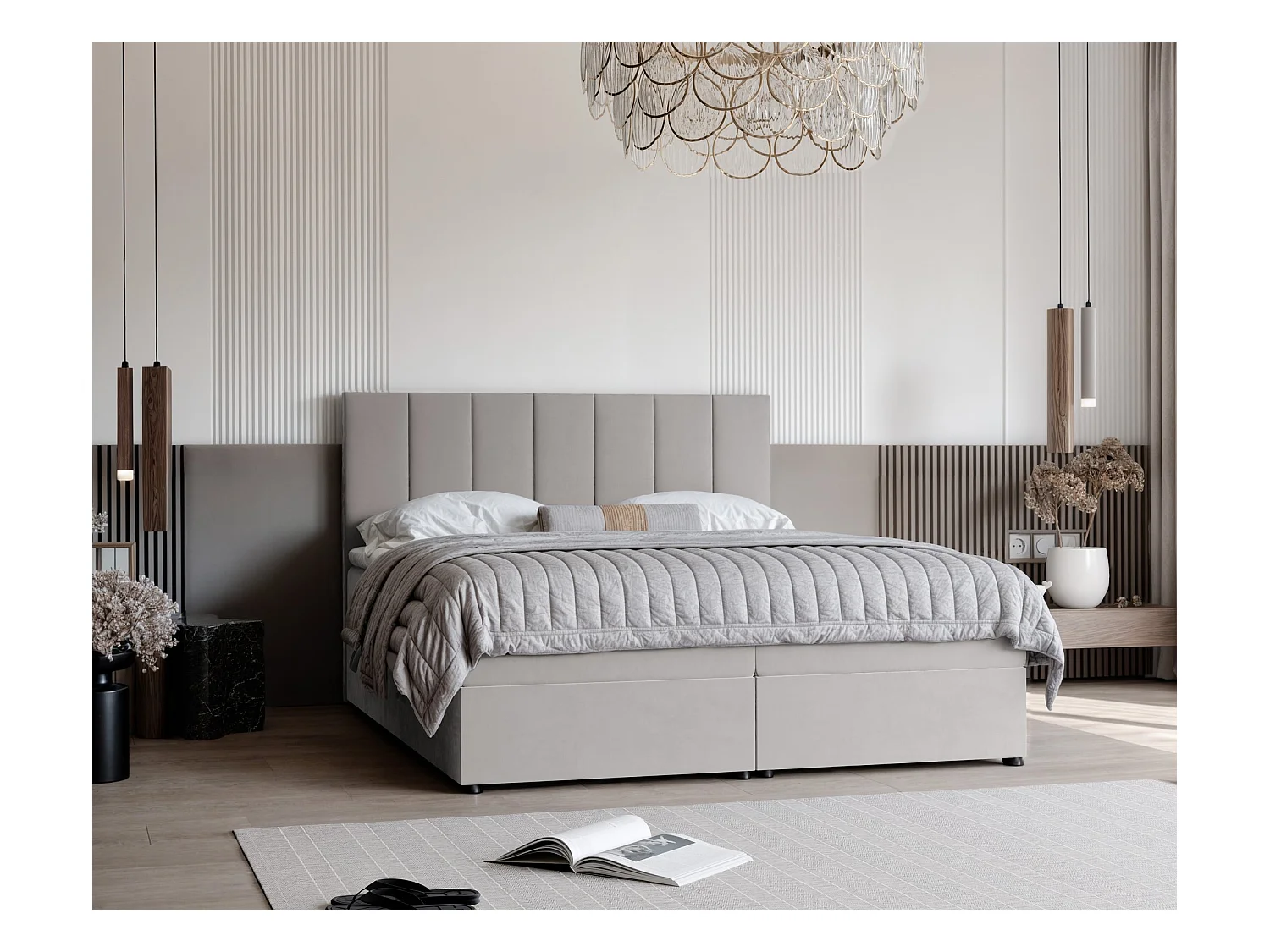 Lit continental rembourré avec surmatelas, gris - 120x200 - ZELTO