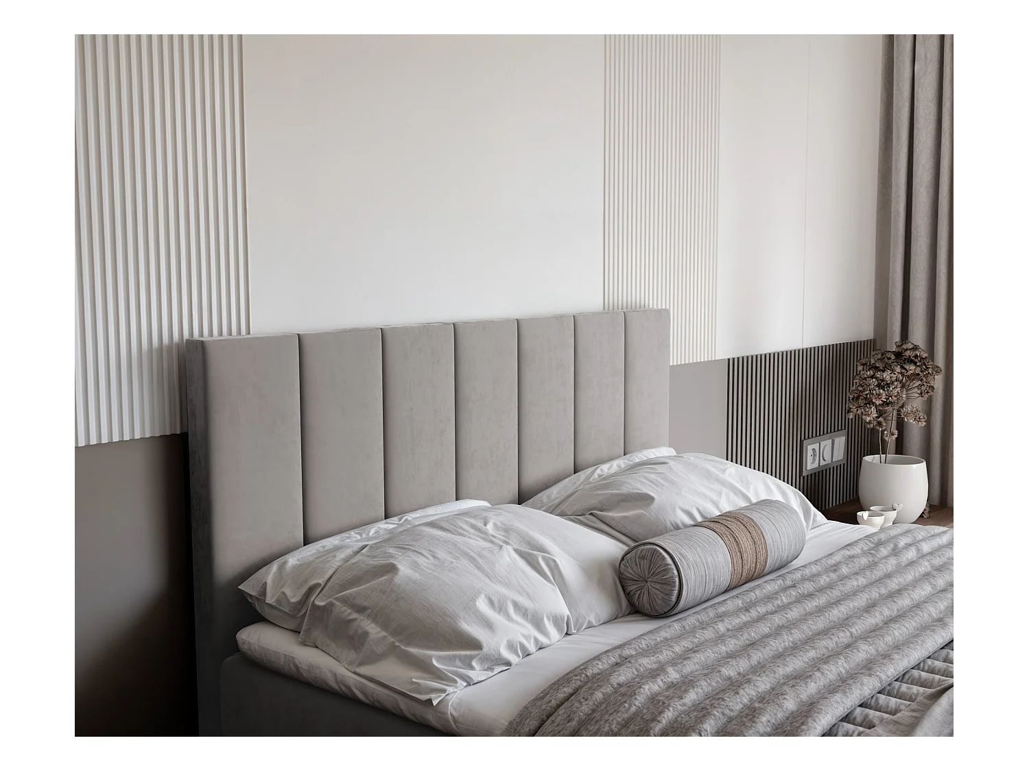 Lit continental rembourré avec surmatelas, gris - 120x200 - ZELTO