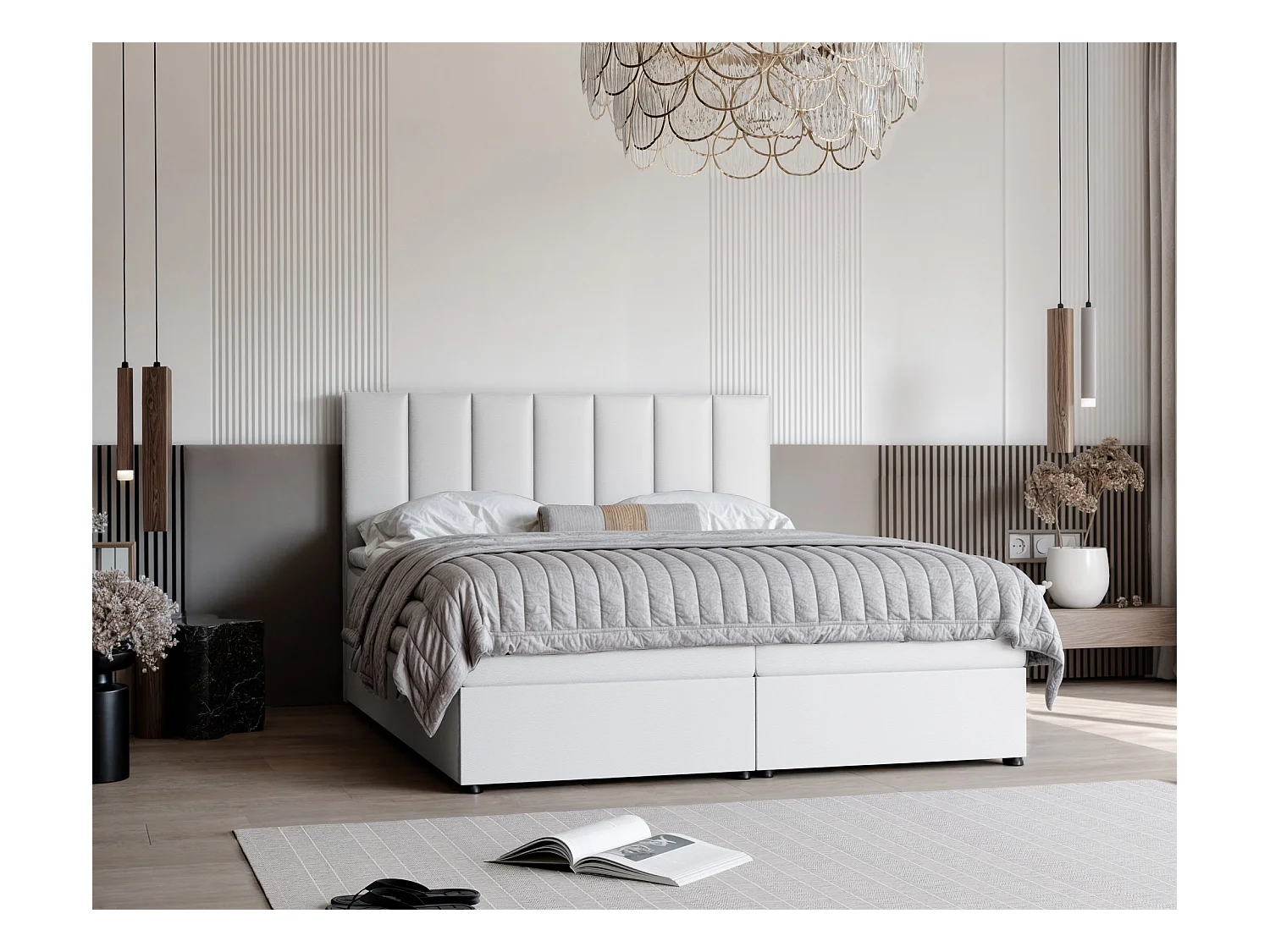 Lit continental rembourré avec surmatelas, blanc  - 160x200 - ZELTO