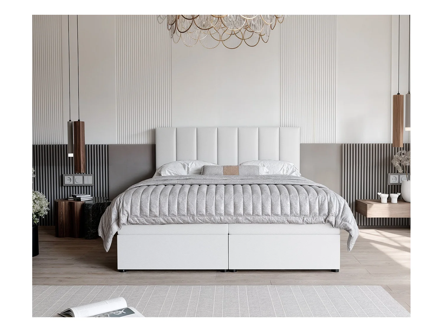 Lit continental rembourré avec surmatelas, blanc  - 160x200 - ZELTO