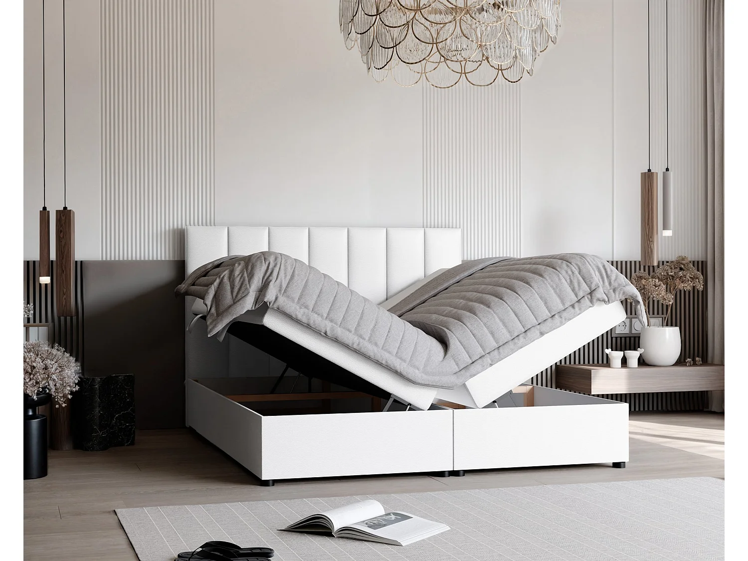 Lit continental rembourré avec surmatelas, blanc  - 160x200 - ZELTO
