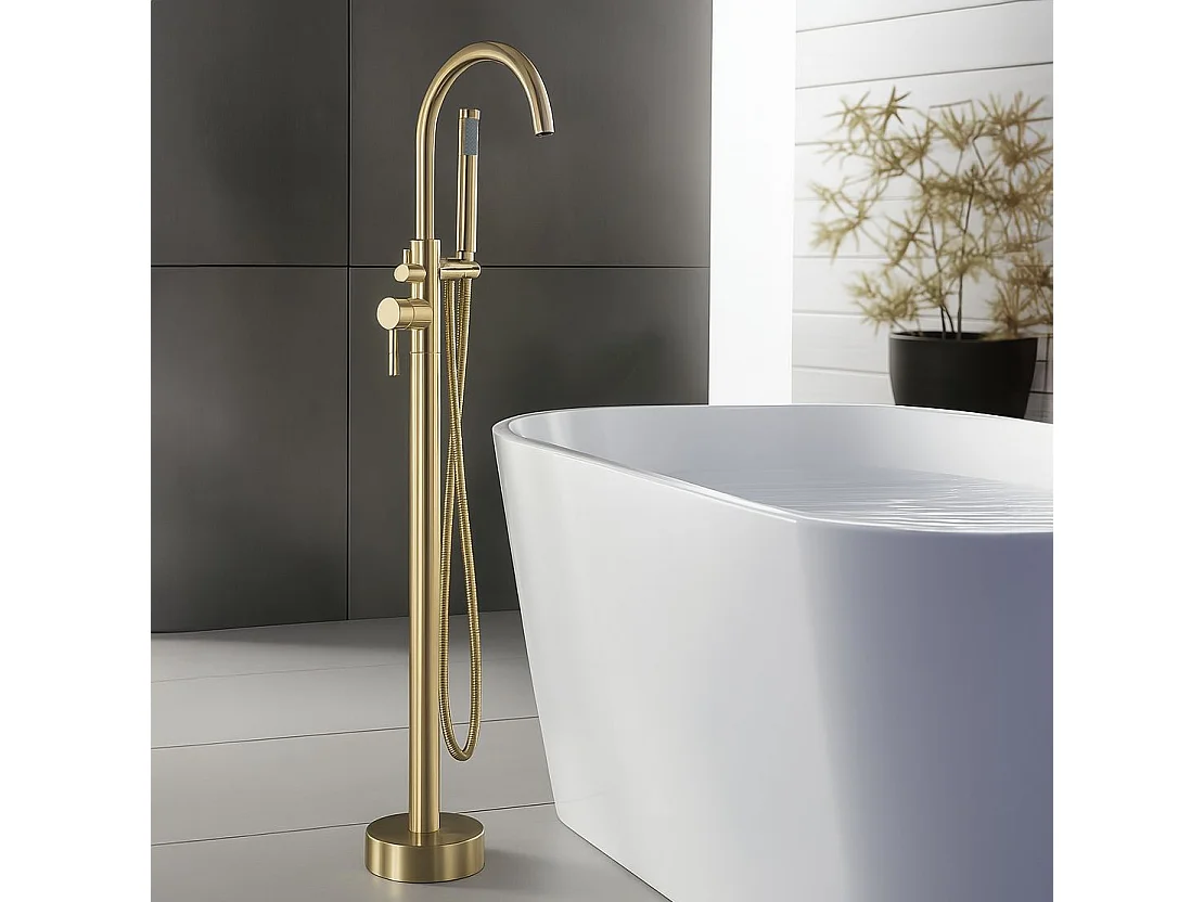 Grifo De Bañera De Suelo Rea Lungo Brush Gold