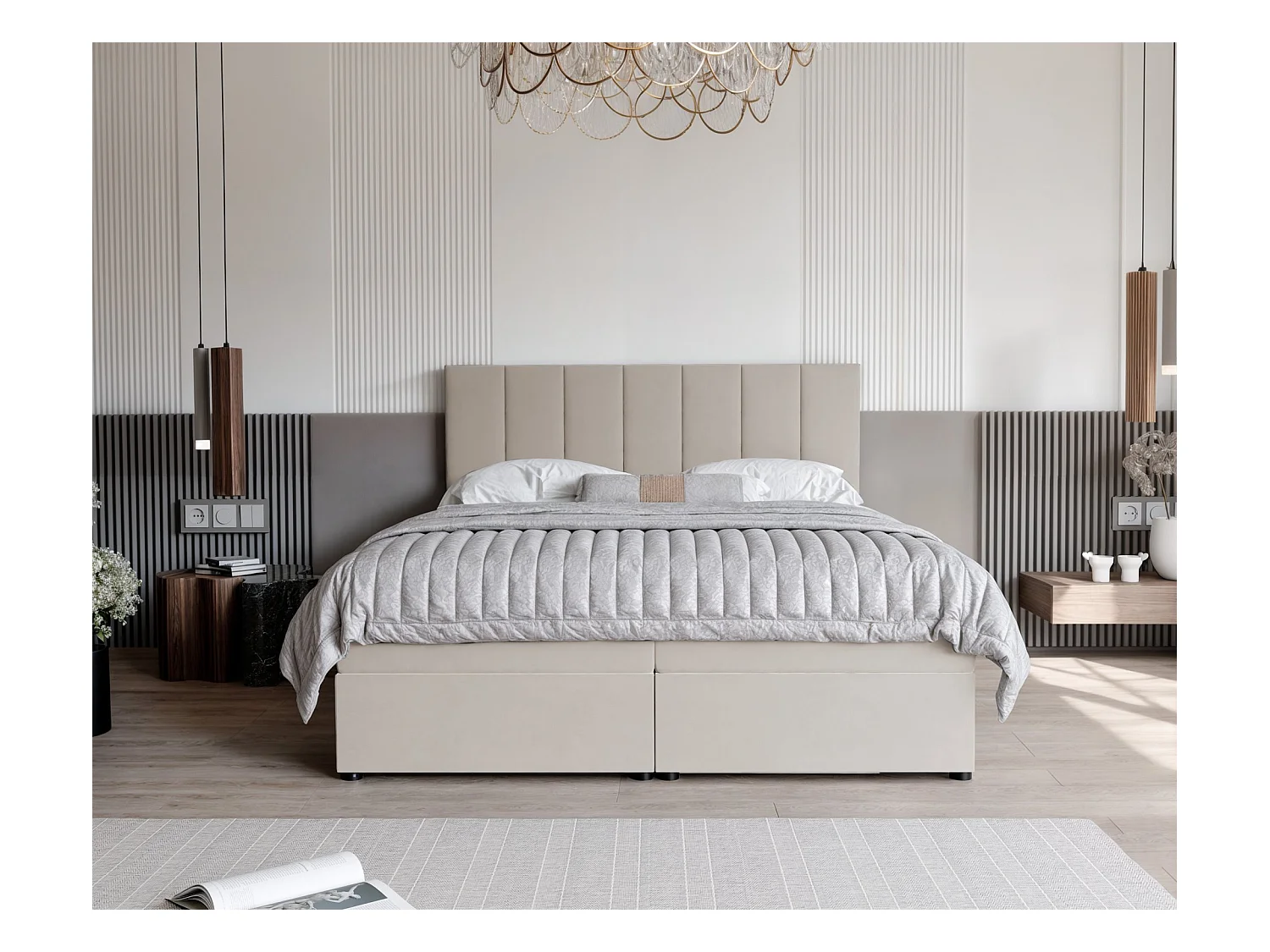 Lit continental rembourré avec surmatelas, beige - 120x200 - ZELTO