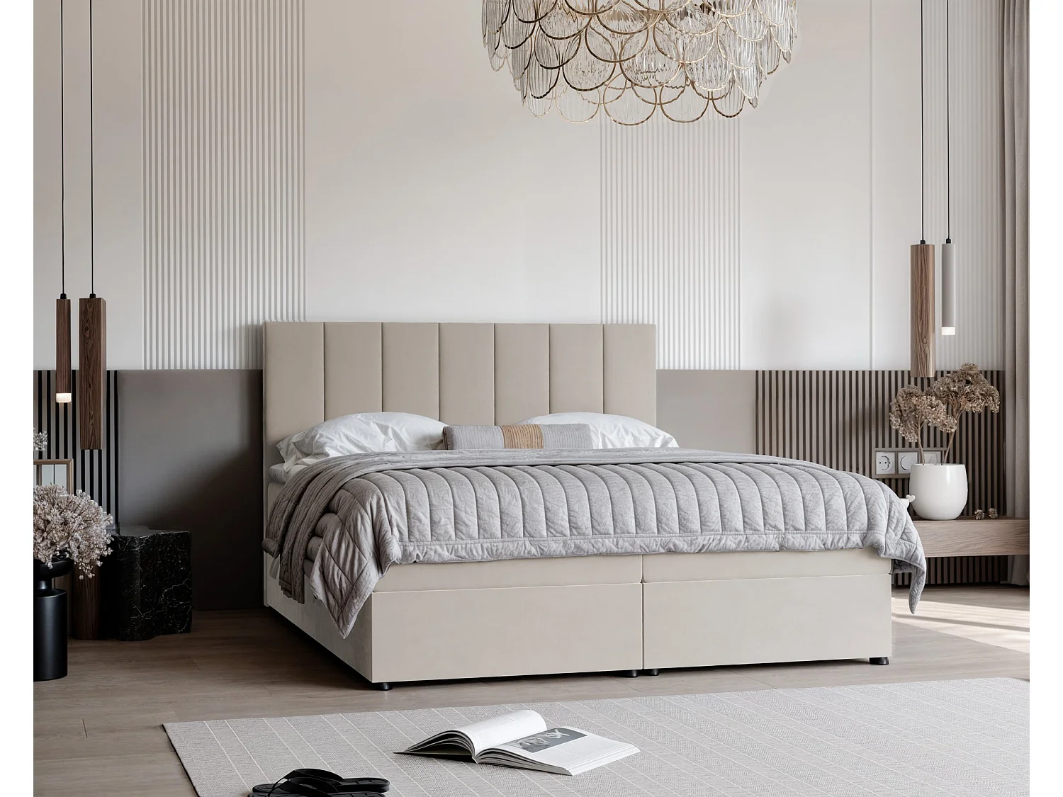 Lit continental rembourré avec surmatelas, beige - 120x200 - ZELTO