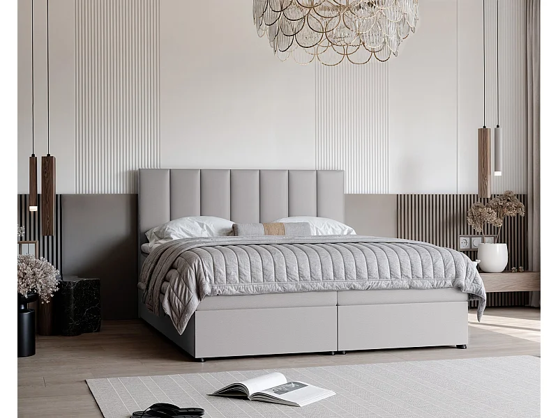 Lit continental rembourré avec surmatelas, gris  - 180x200 - ZELTO