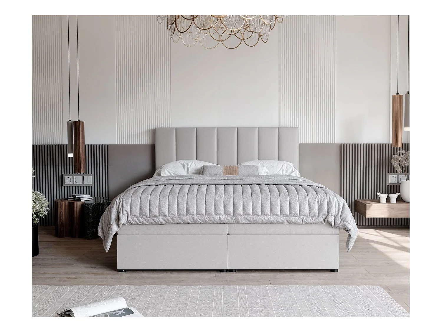 Lit continental rembourré avec surmatelas, gris  - 180x200 - ZELTO