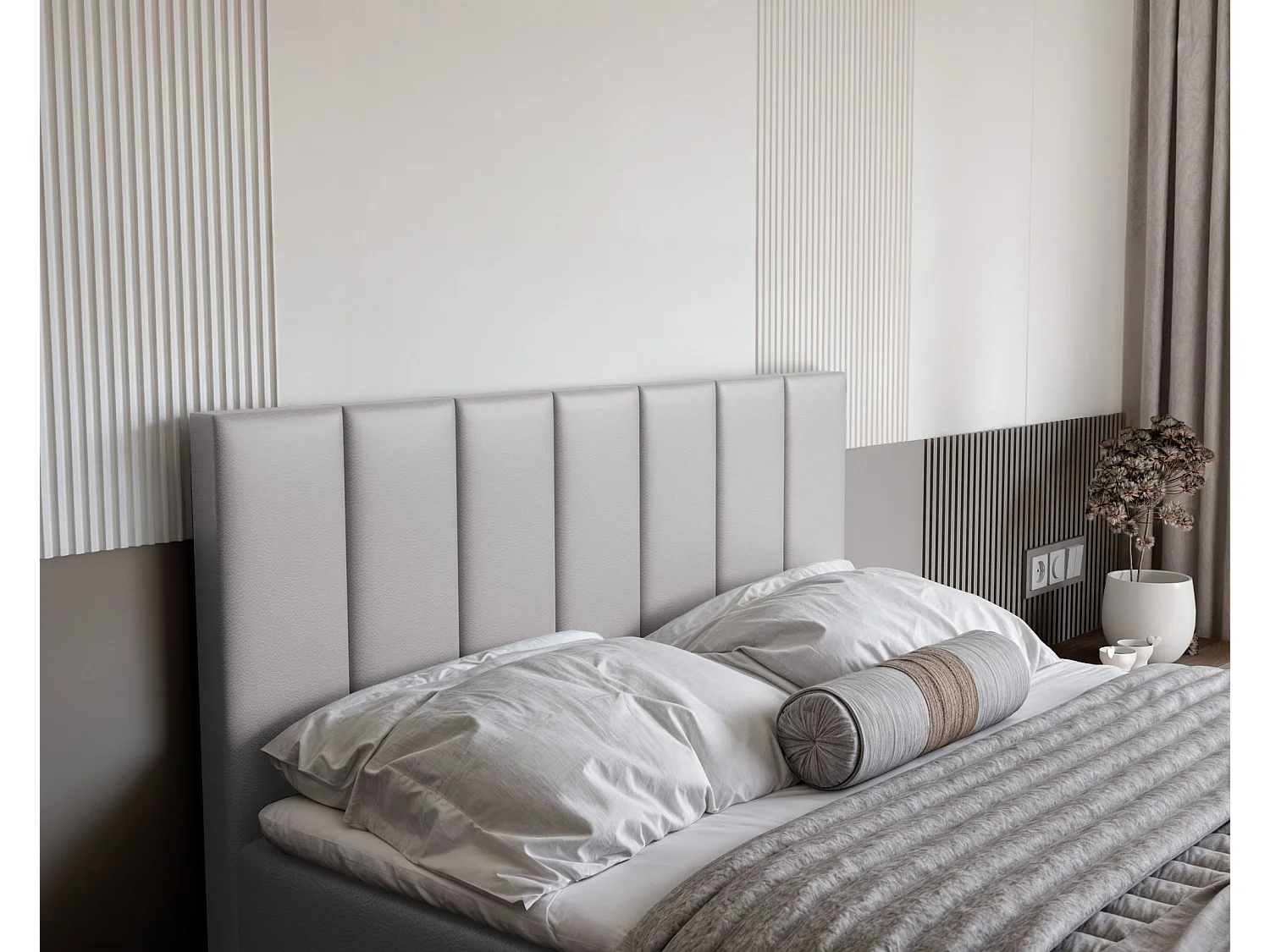 Lit continental rembourré avec surmatelas, gris  - 180x200 - ZELTO