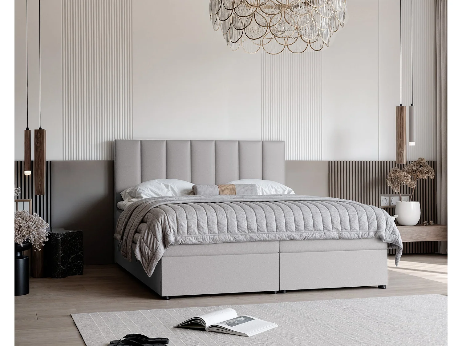 Lit continental rembourré avec surmatelas, gris  - 140x200 - ZELTO