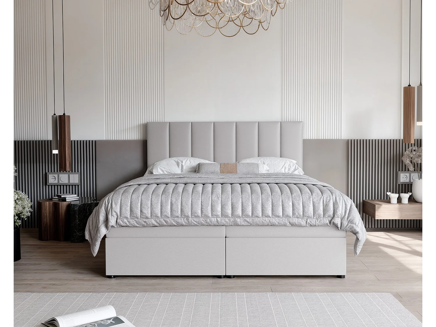 Lit continental rembourré avec surmatelas, gris  - 140x200 - ZELTO