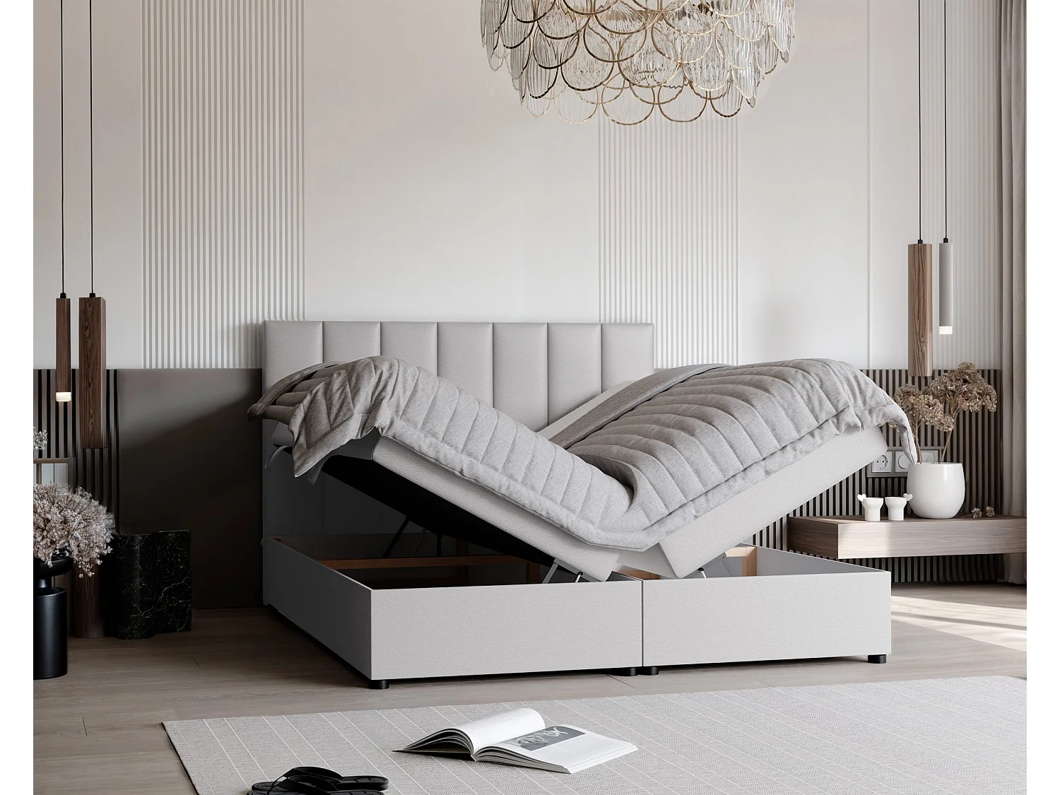 Lit continental rembourré avec surmatelas, gris  - 160x200 - ZELTO