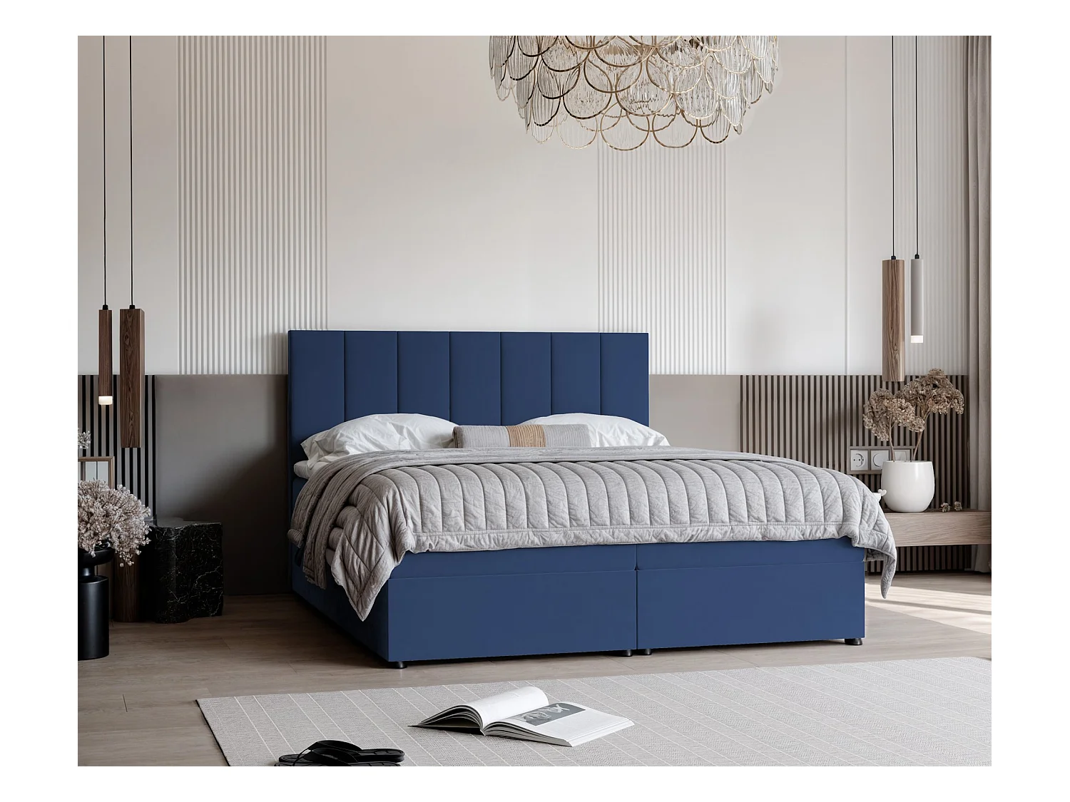 Lit continental rembourré avec surmatelas, bleu - 200x200 - ZELTO